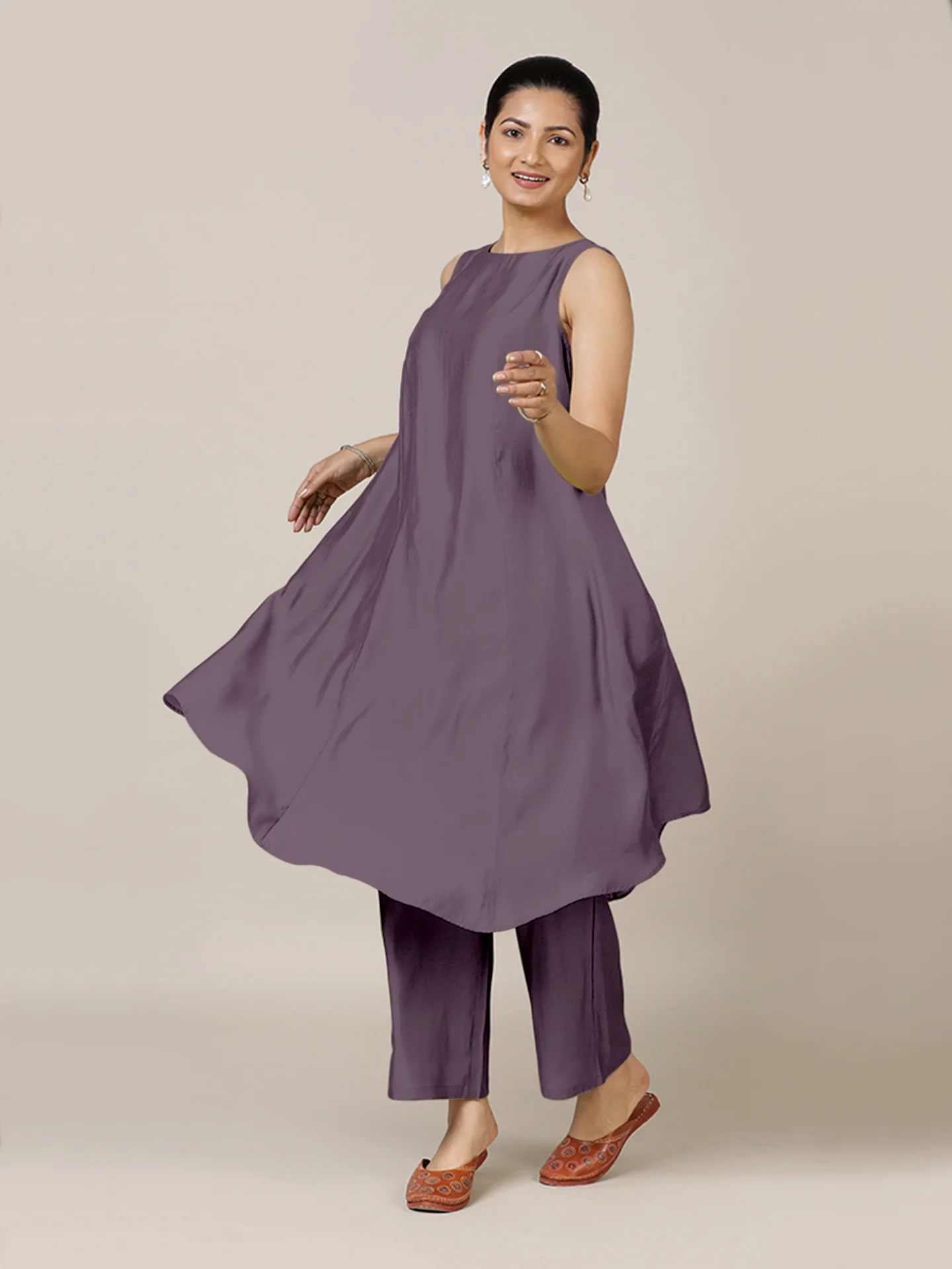 Anoki x Rozaana | A Line Kurta in Purple Mauve with Thread Work | Coords or Only Kurta - Image 6