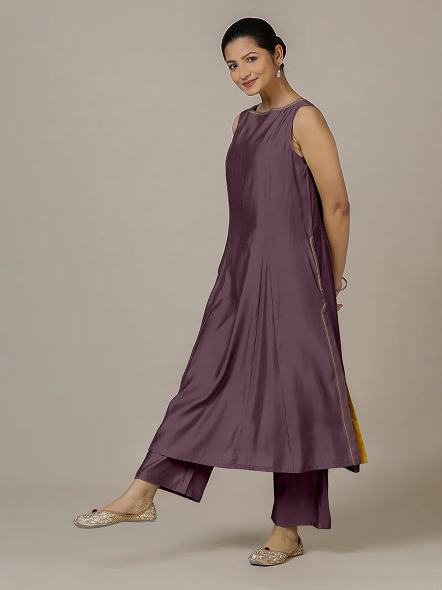 Sarah x Rozaana | A Line Kurta in Purple Mauve with Thread Work | Coords or Only Kurta - Image 6
