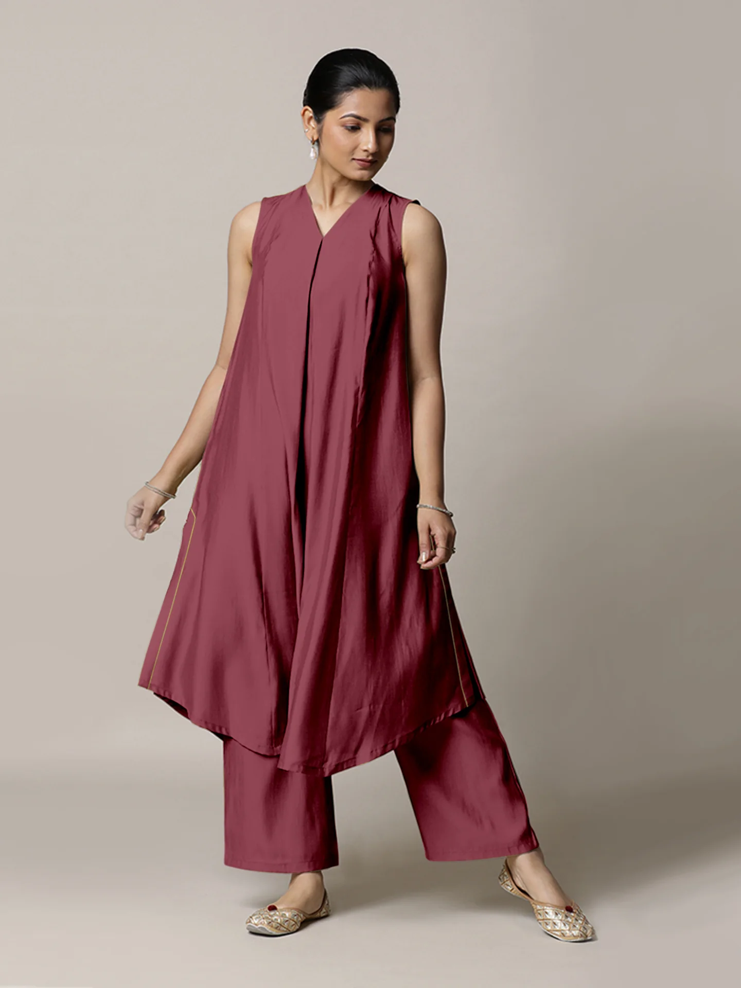 Mirha x Rozaana | A Line Kurta in Rose Pink with Thread Work | Coords or Only Kurta