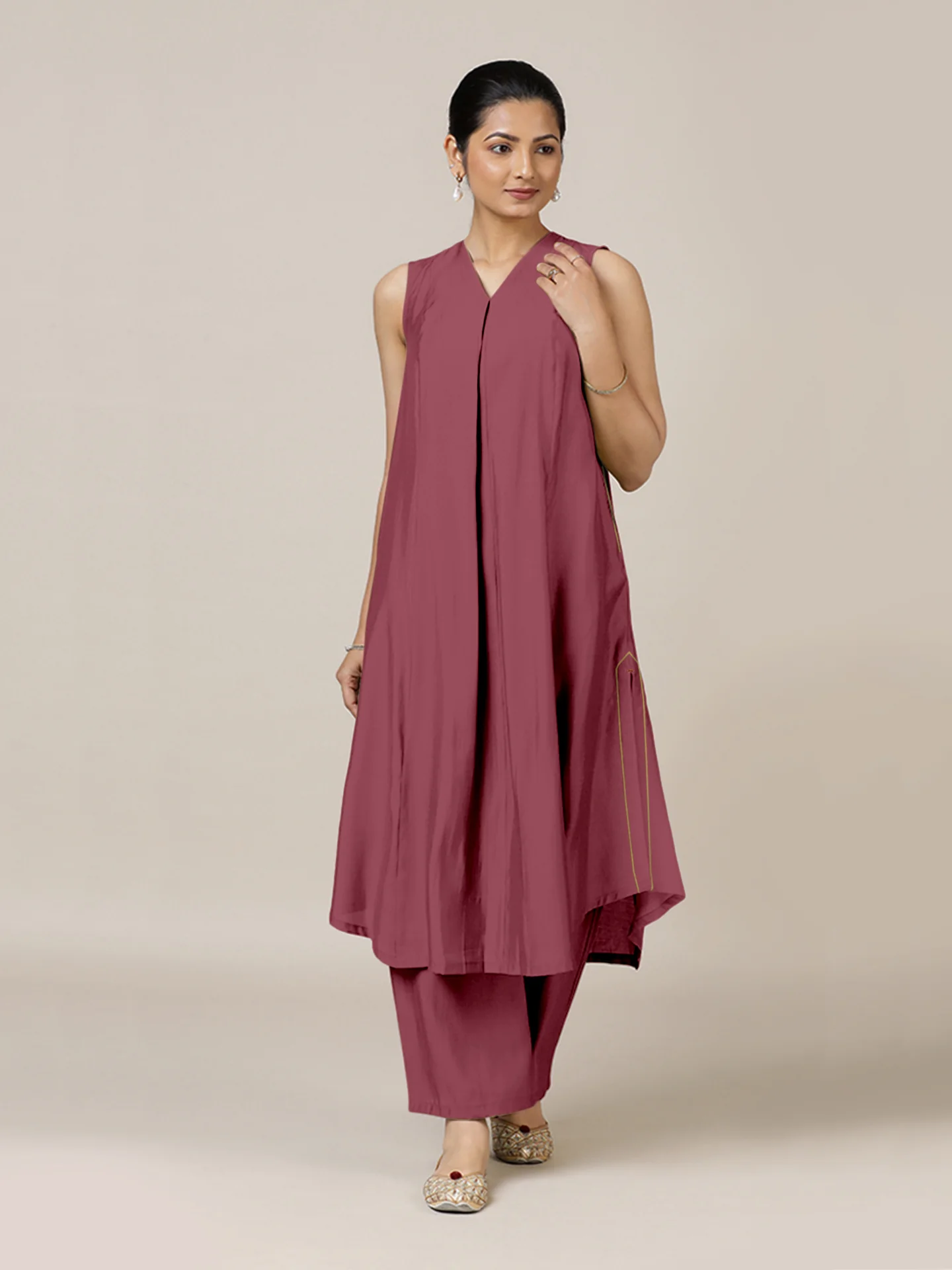 Mirha x Rozaana | A Line Kurta in Rose Pink with Thread Work | Coords or Only Kurta - Image 5