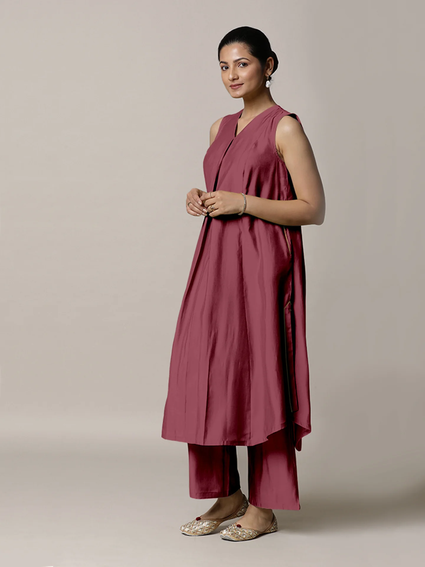 Mirha x Rozaana | A Line Kurta in Rose Pink with Thread Work | Coords or Only Kurta - Image 9
