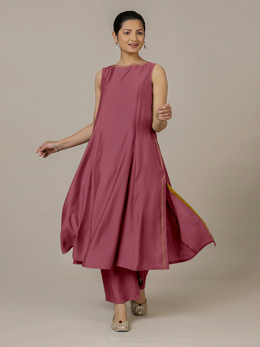 Sarah x Rozaana | A Line Kurta in Rose Pink with Thread Work | Coords or Only Kurta - Image 5