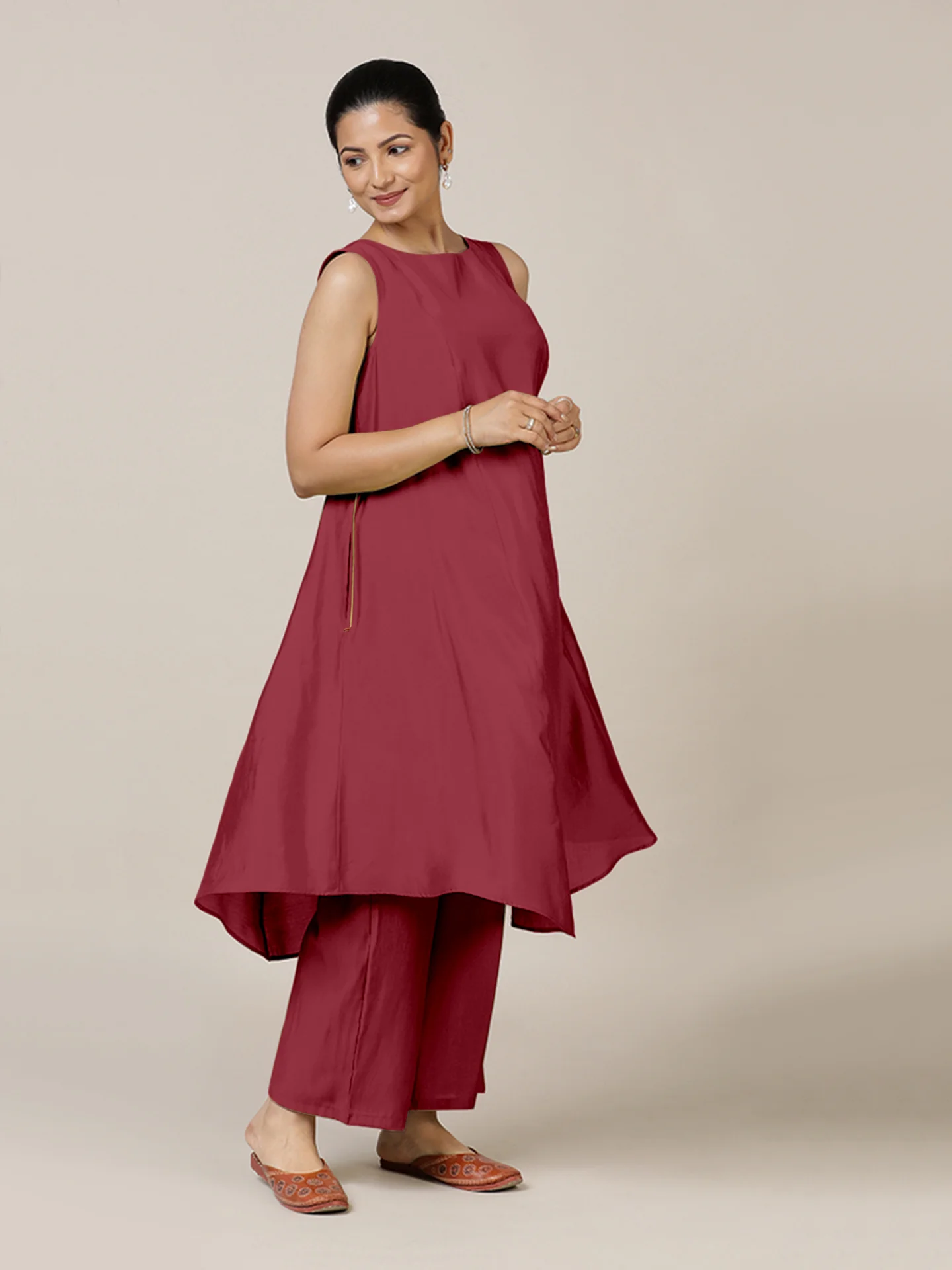 Anoki x Rozaana | A Line Kurta in Scarlet Red with Thread Work | Coords or Only Kurta - Image 6