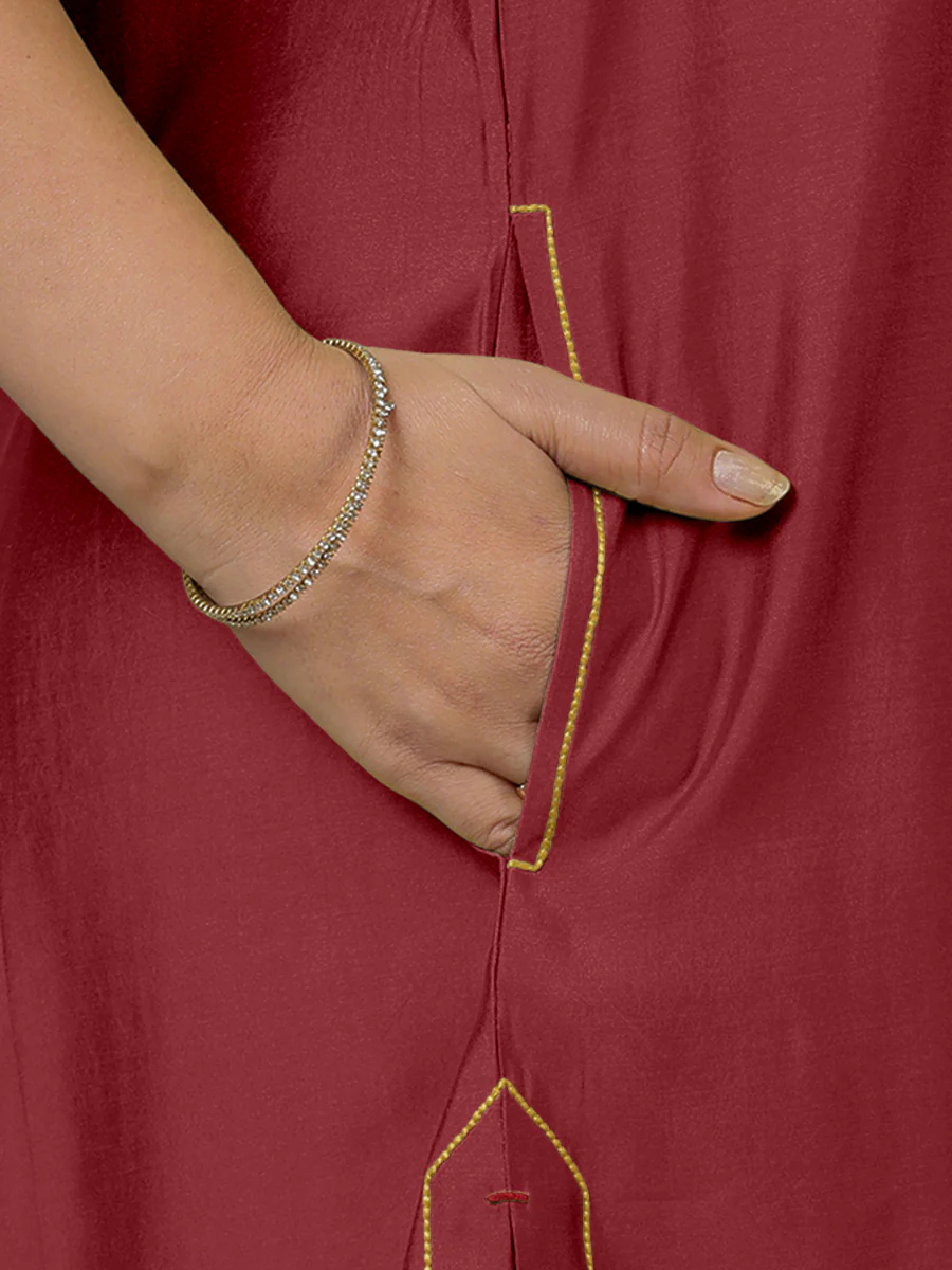 Sarah x Rozaana | A Line Kurta in Scarlet Red with Thread Work | Coords or Only Kurta - Image 4