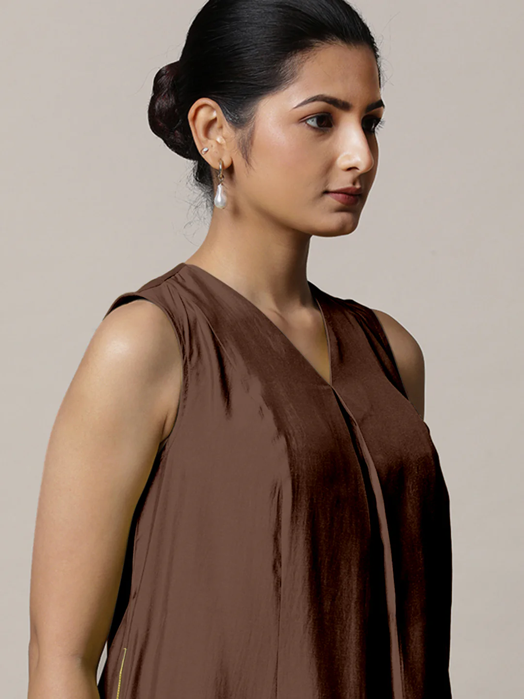 Mirha x Rozaana | A Line Kurta in Walnut Brown with Thread Work | Coords or Only Kurta - Image 4