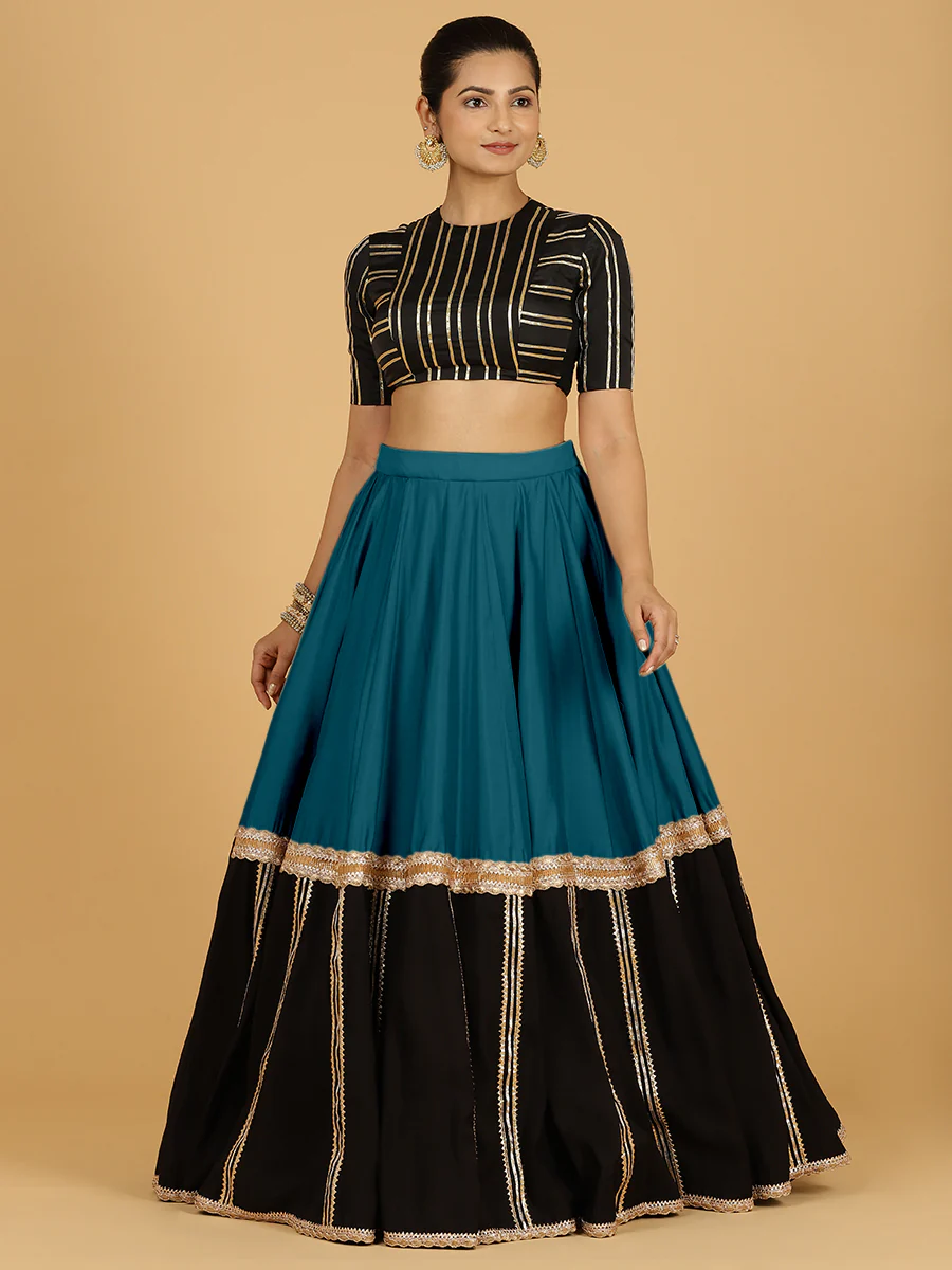 Mastani x Tyohaar | Crystal Teal Panelled Lehenga Skirt - Image 10