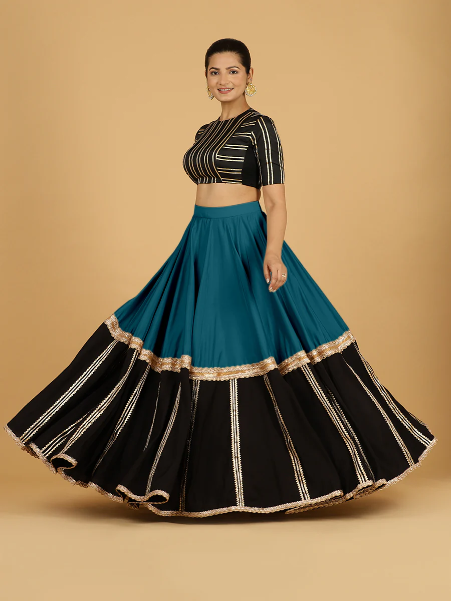 Mastani x Tyohaar | Crystal Teal Panelled Lehenga Skirt - Image 8