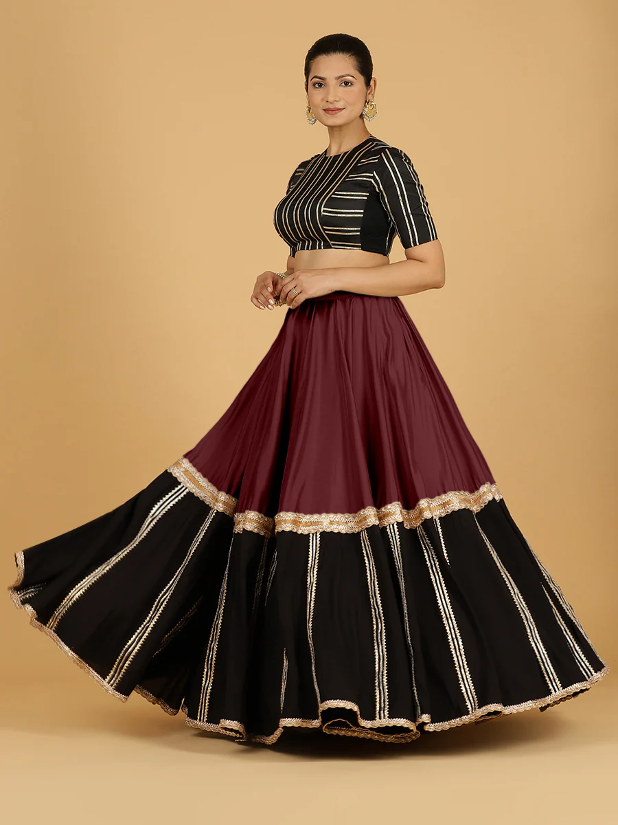 Mastani x Tyohaar | Deep Maroon Panelled Lehenga Skirt - Image 9