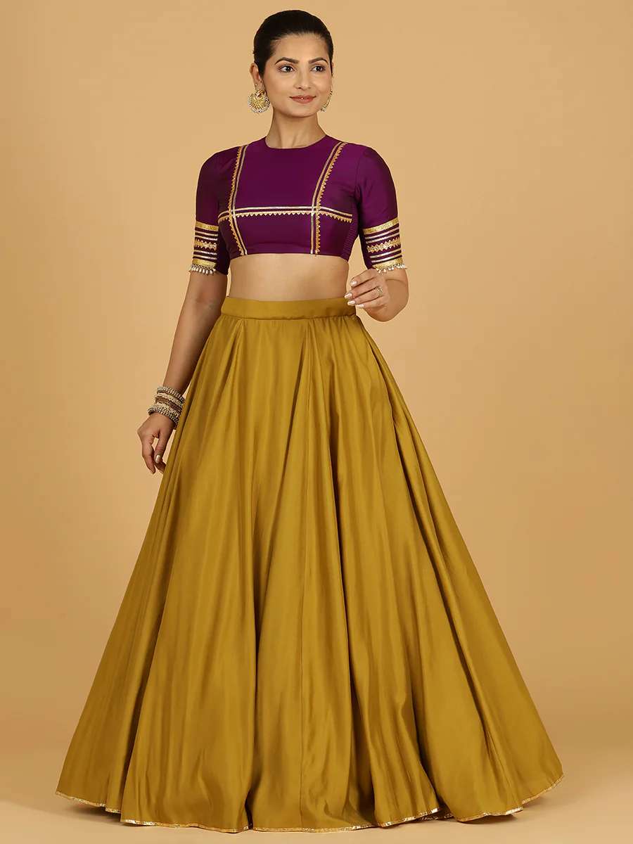 Jhalak x Tyohaar | Dijon Mustard Panelled Lehenga Skirt - Image 5