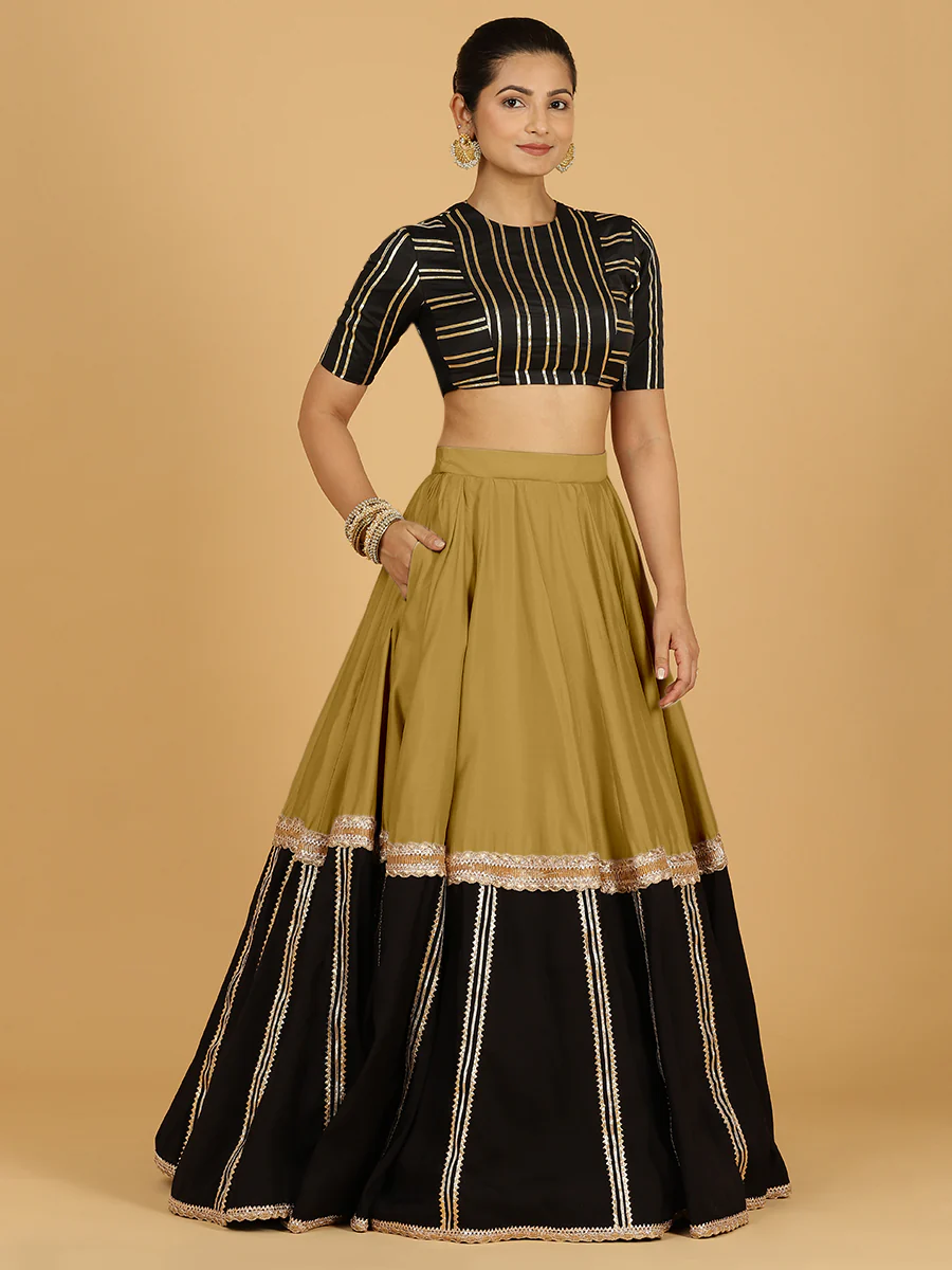 Mastani x Tyohaar | Dijon Mustard Panelled Lehenga Skirt - Image 4