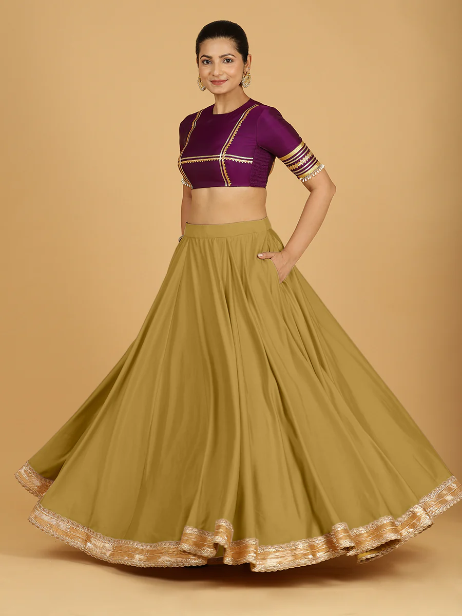 Zainab x Tyohaar | Dijon Mustard Panelled Lehenga Skirt - Image 6