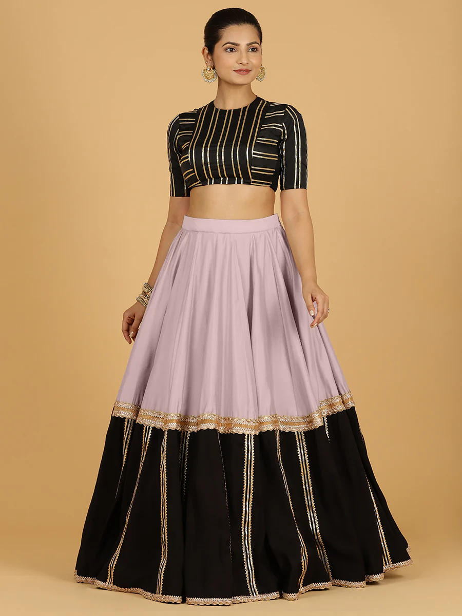 Mastani x Tyohaar | Lilac Panelled Lehenga Skirt - Image 9
