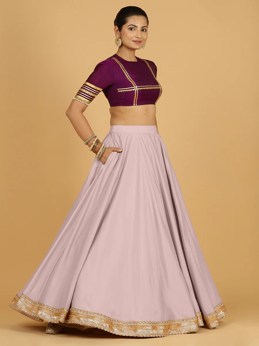 Zainab x Tyohaar | Lilac Panelled Lehenga Skirt - Image 3