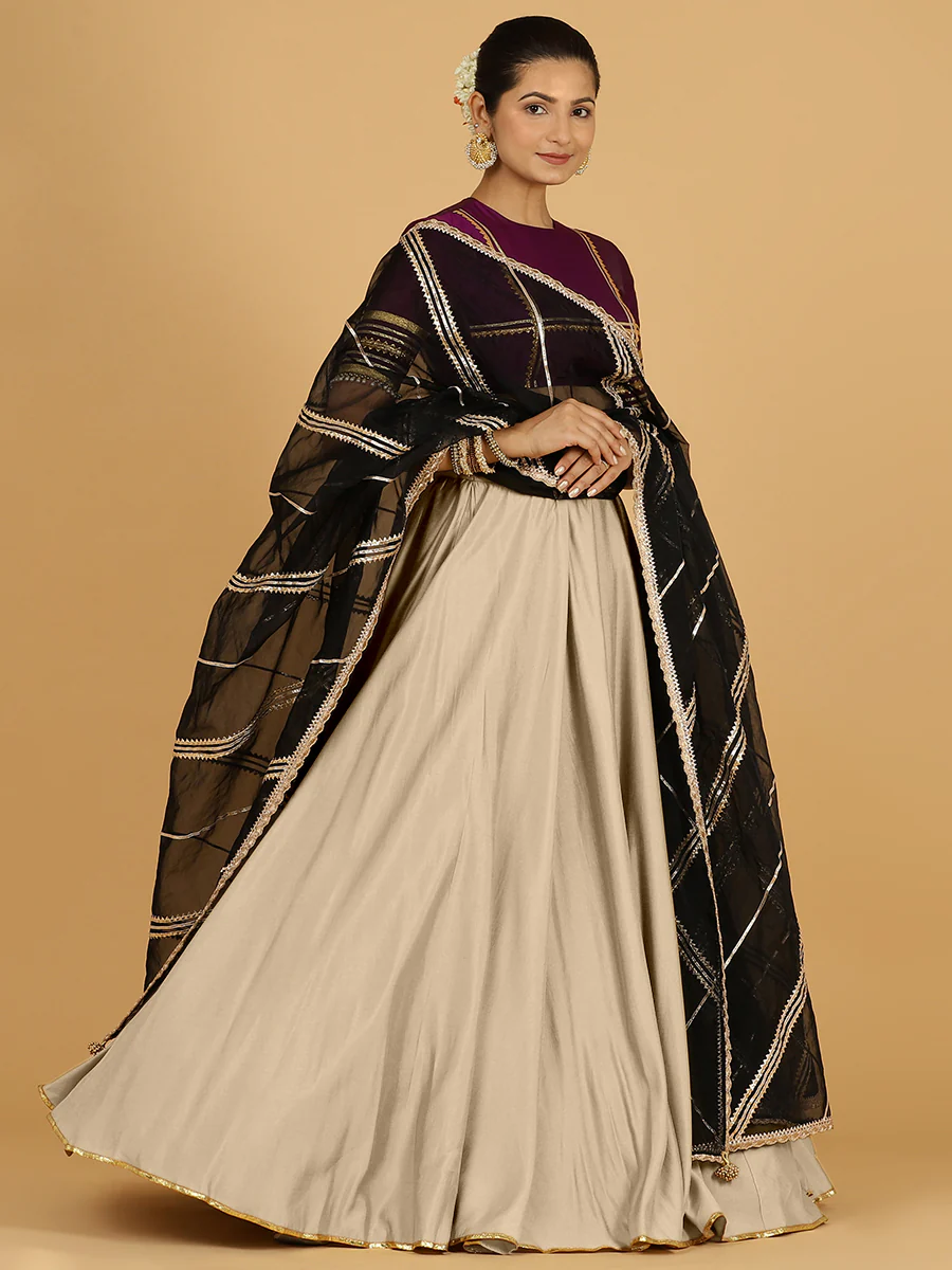 Jhalak x Tyohaar | Oyster Grey Panelled Lehenga Skirt - Image 12