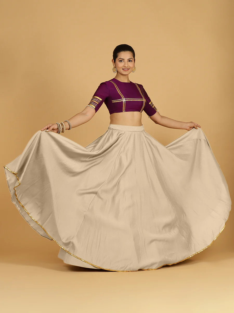 Jhalak x Tyohaar | Oyster Grey Panelled Lehenga Skirt - Image 4