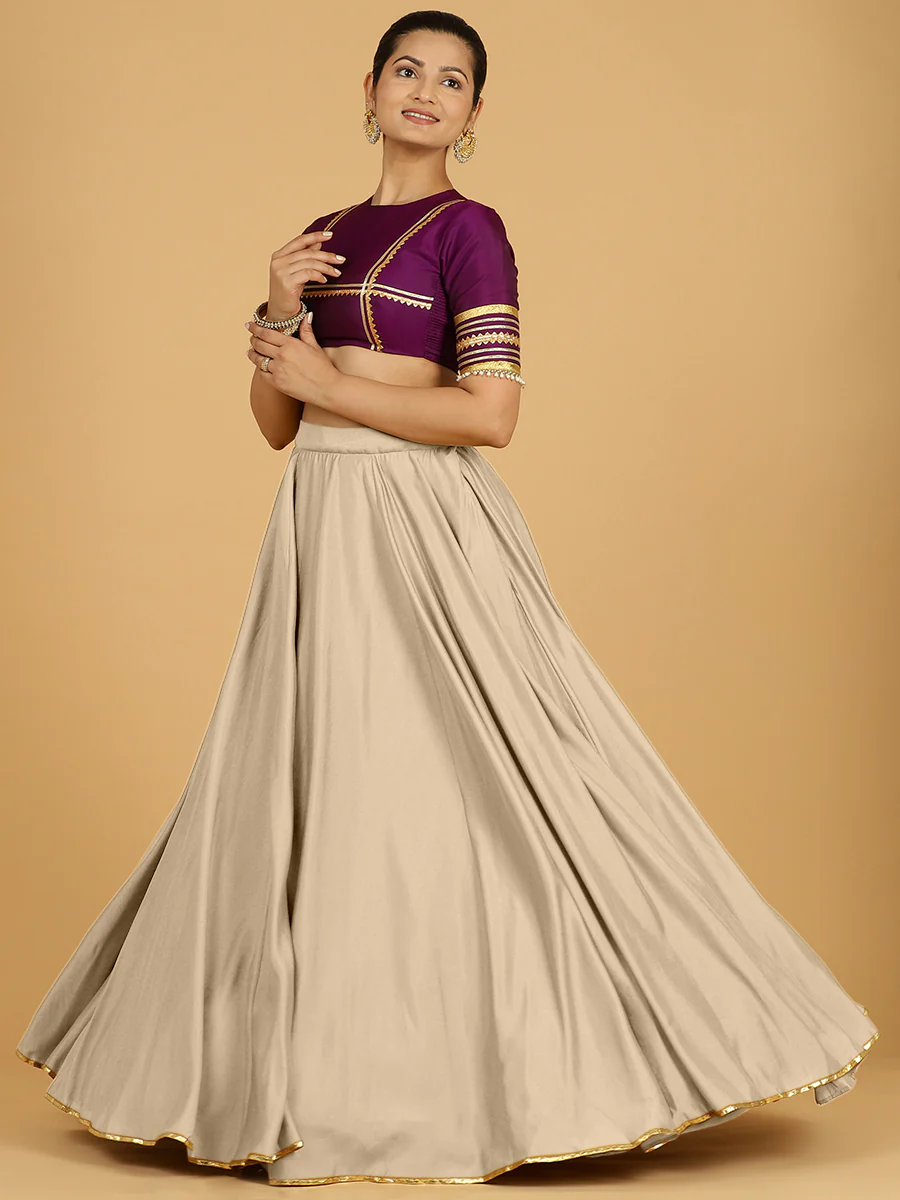Jhalak x Tyohaar | Oyster Grey Panelled Lehenga Skirt - Image 5