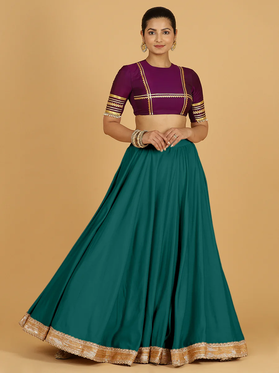 Zainab x Tyohaar | Peacock Green Panelled Lehenga Skirt - Image 9