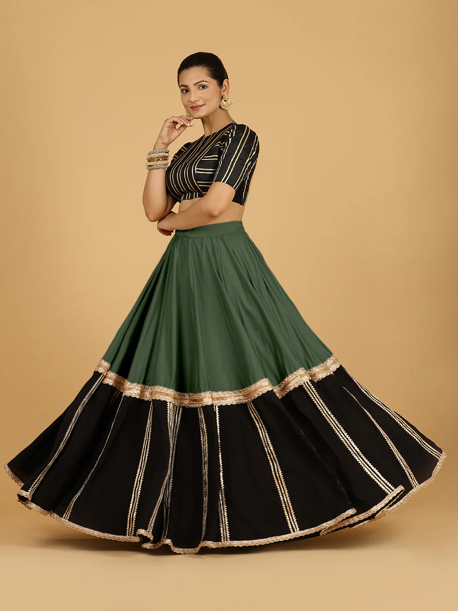 Mastani x Tyohaar | Pine Green Panelled Lehenga Skirt - Image 7