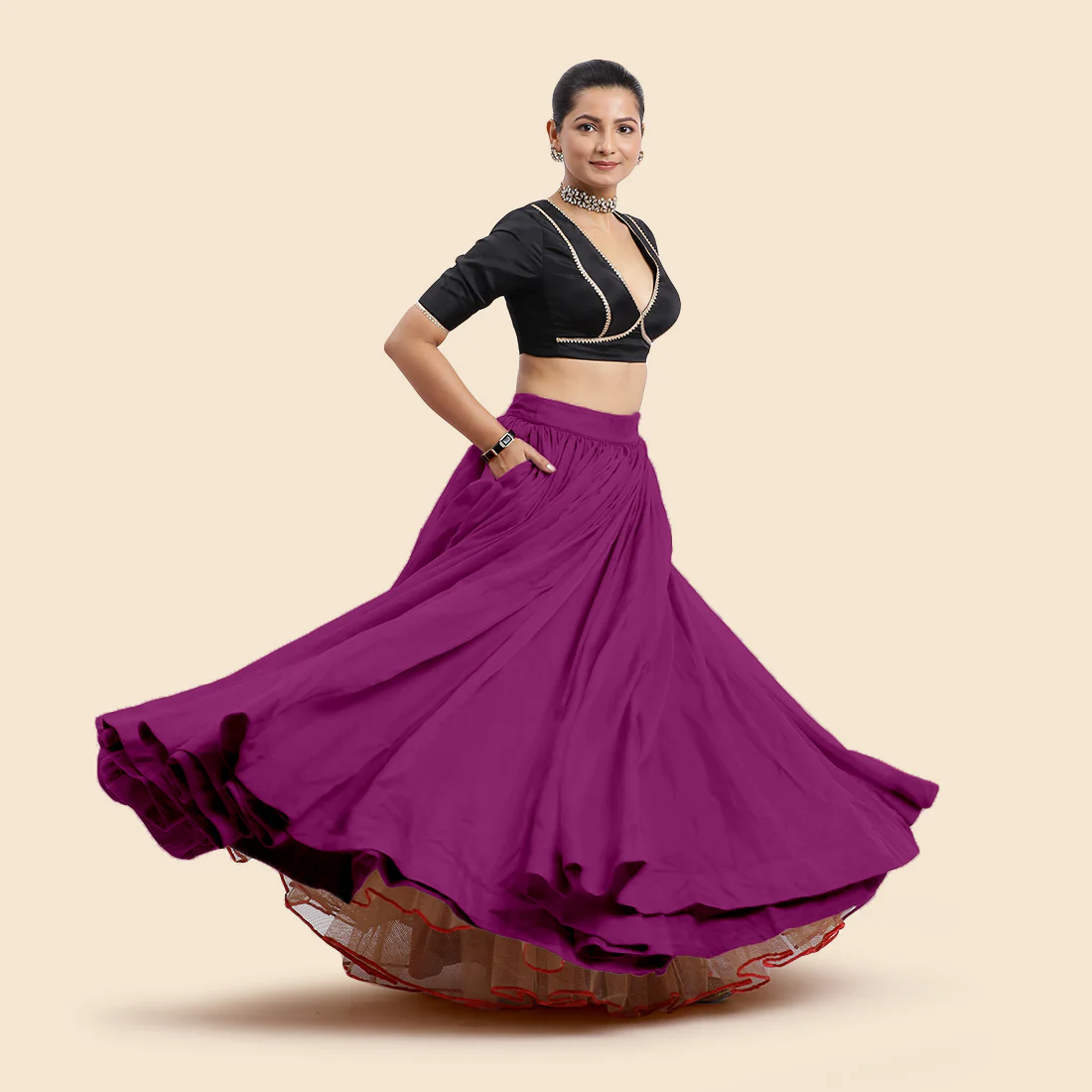 Bahaar x Tyohaar | Lehenga Skirt in Purple Organza - Image 5