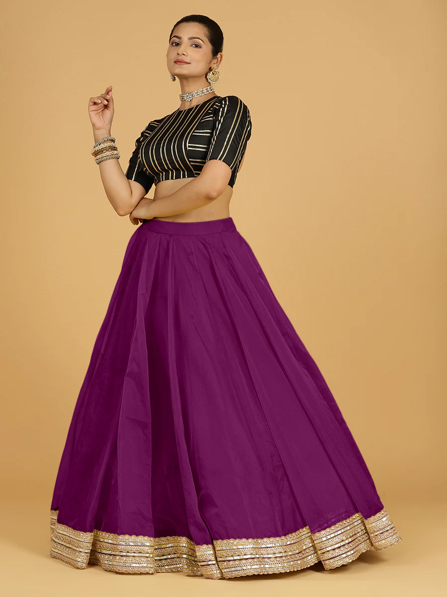 Farah x Tyohaar | Purple Panelled Organza Lehenga Skirt - Image 5