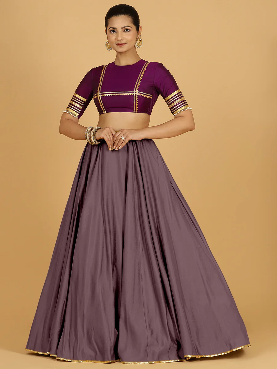 Jhalak x Tyohaar | Purple Mauve Panelled Lehenga Skirt - Image 11