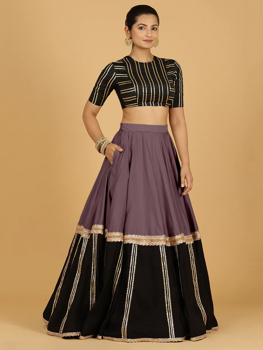Mastani x Tyohaar | Purple Mauve Panelled Lehenga Skirt - Image 4