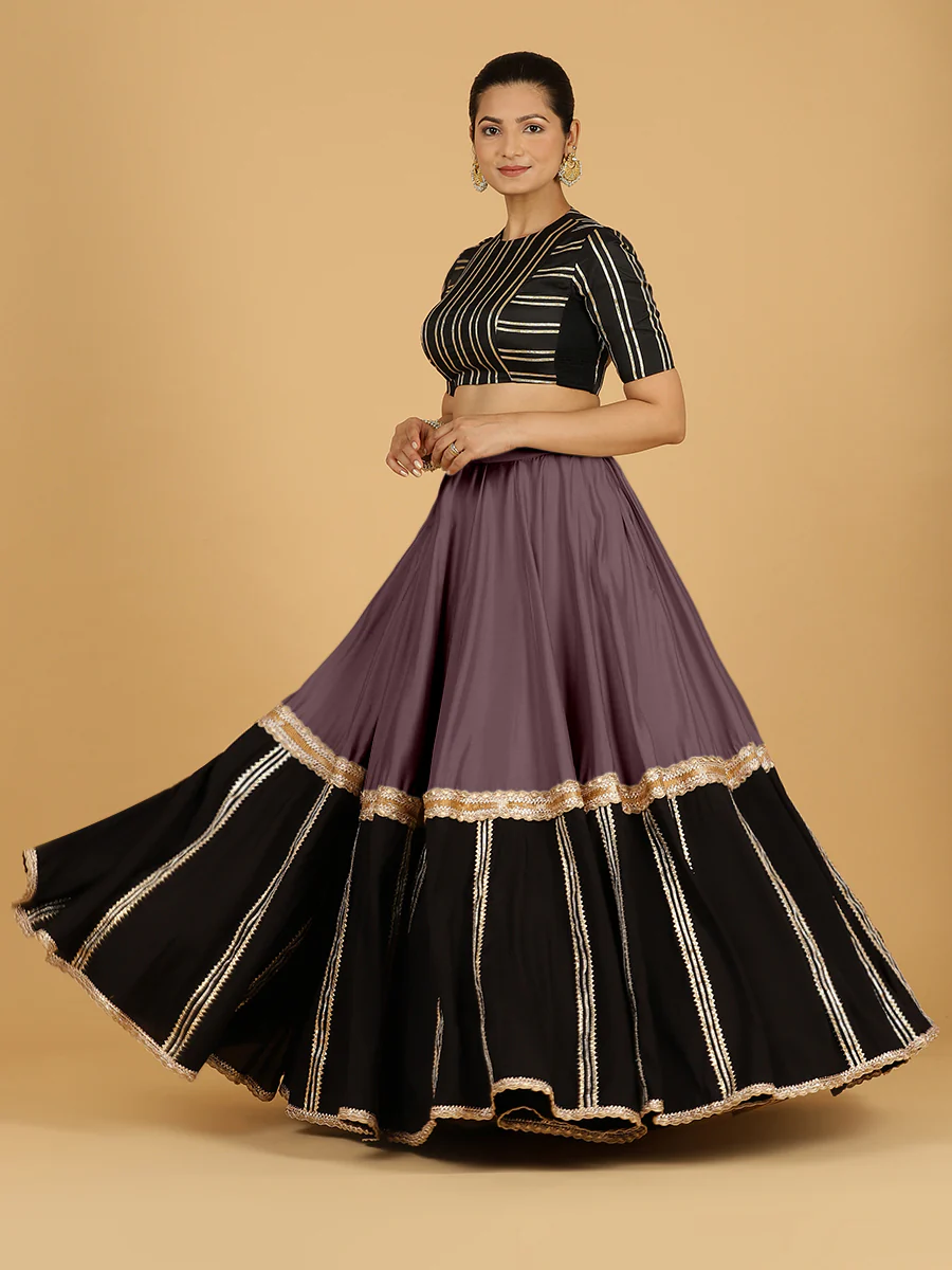 Mastani x Tyohaar | Purple Mauve Panelled Lehenga Skirt - Image 8