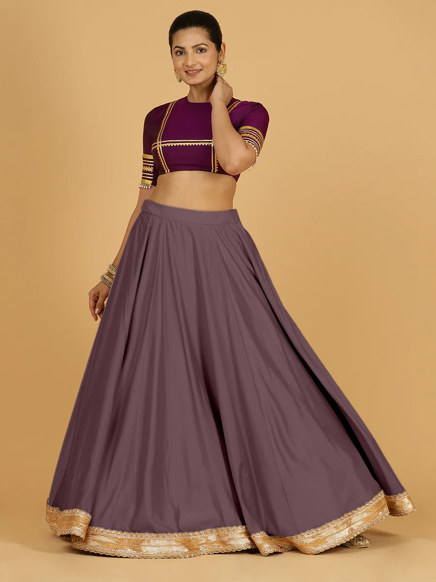 Zainab x Tyohaar | Purple Mauve Panelled Lehenga Skirt - Image 4