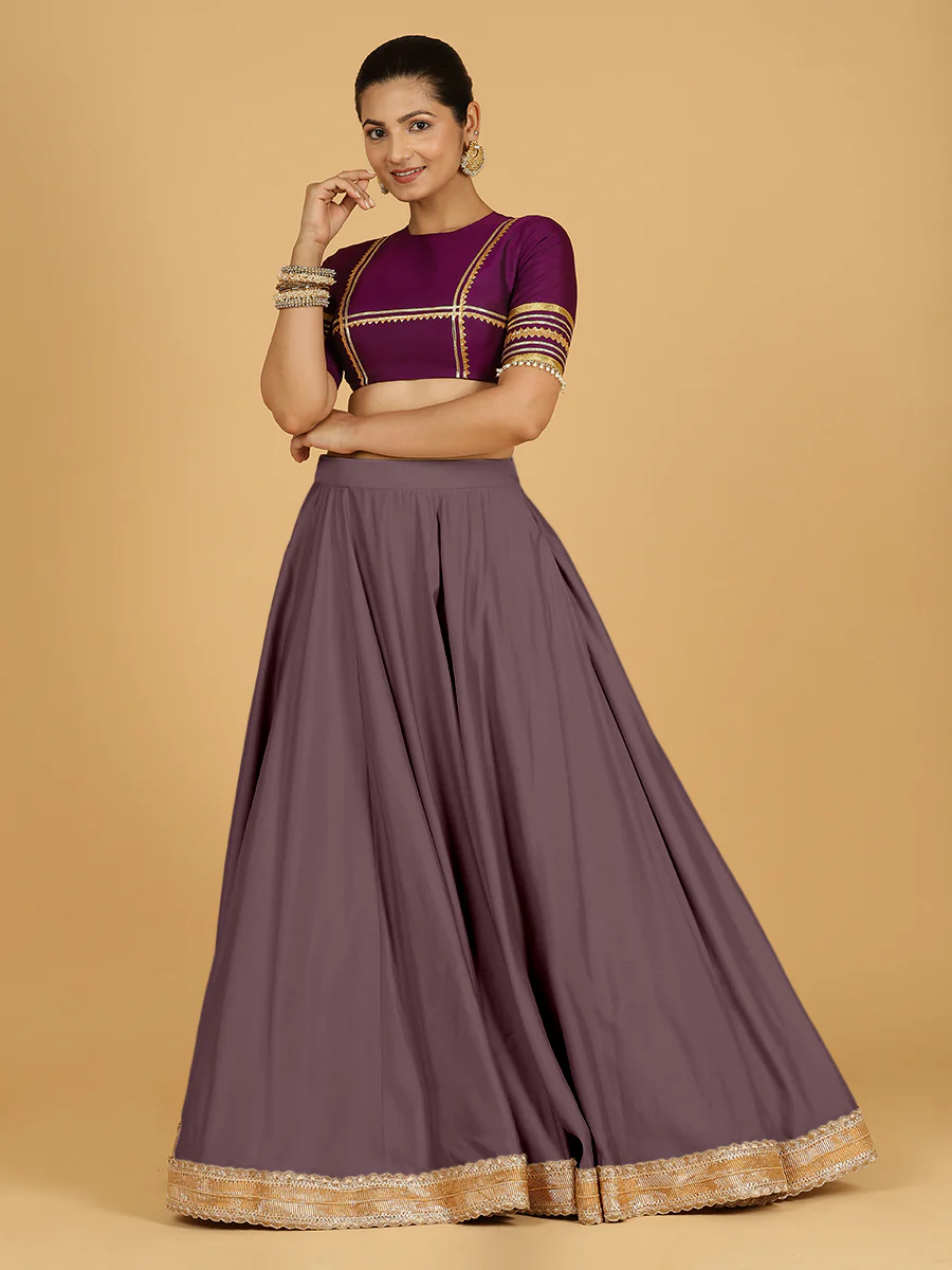 Zainab x Tyohaar | Purple Mauve Panelled Lehenga Skirt - Image 7
