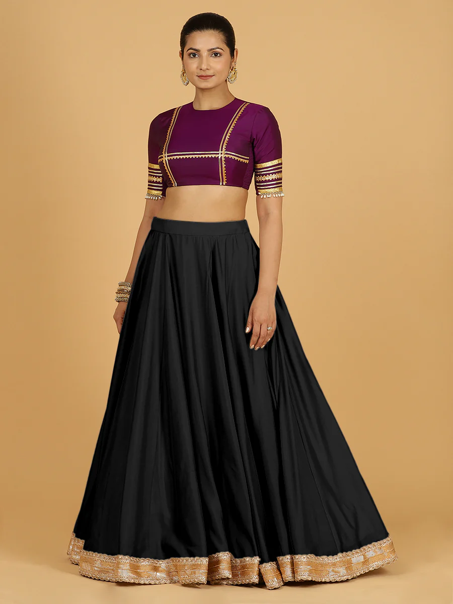 Zainab x Tyohaar | Raven Black Panelled Lehenga Skirt - Image 2