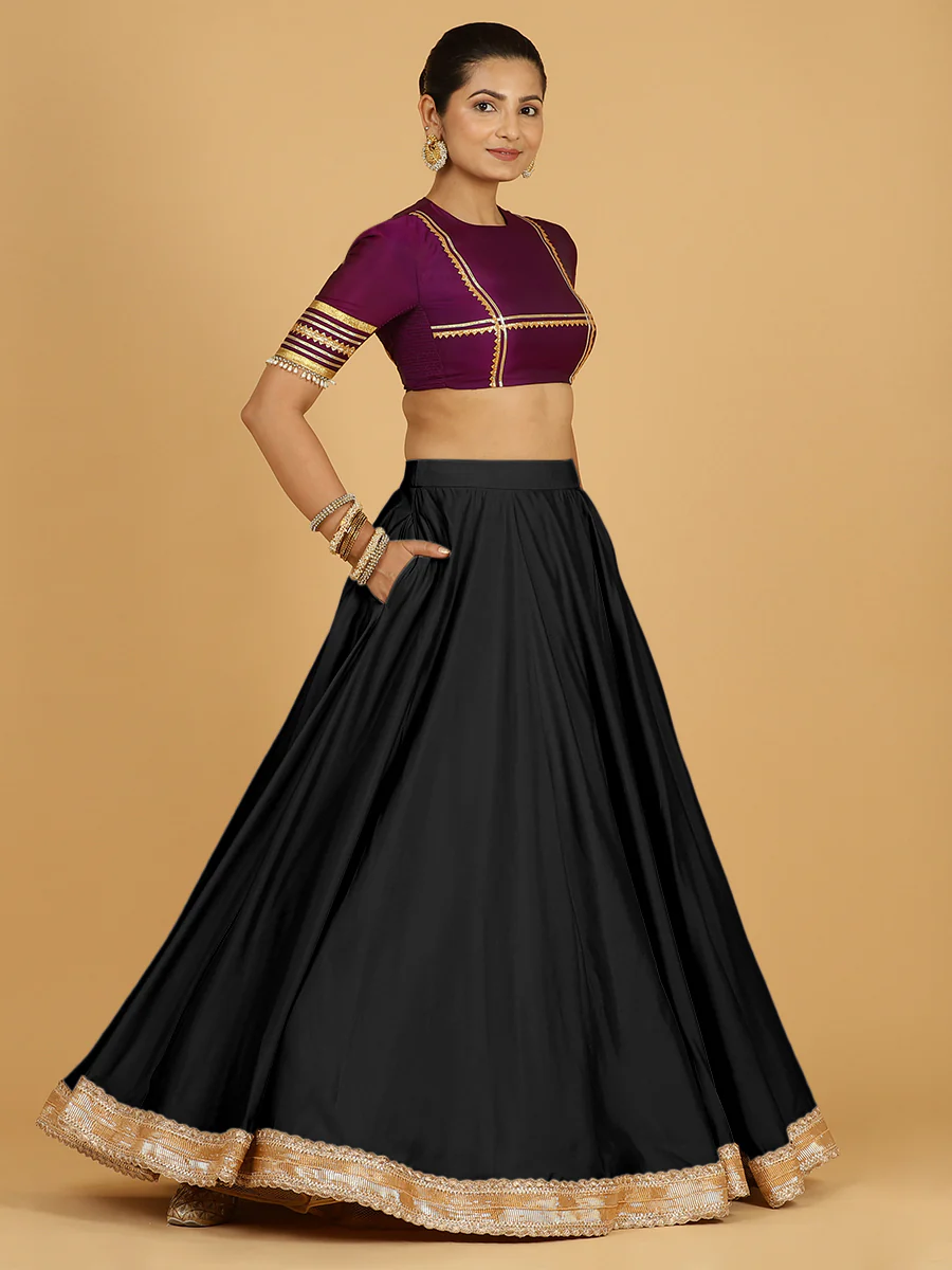 Zainab x Tyohaar | Raven Black Panelled Lehenga Skirt - Image 4