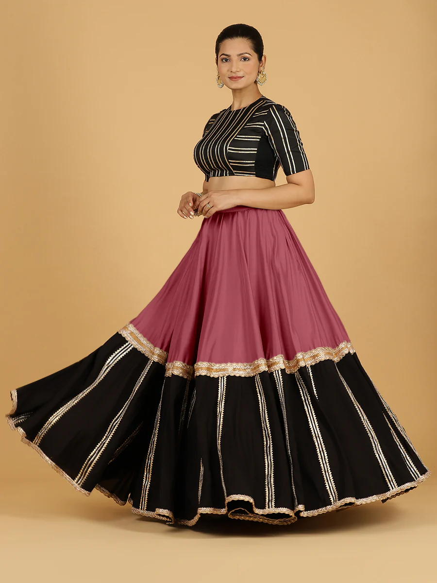 Mastani x Tyohaar | Rose Pink Panelled Lehenga Skirt - Image 8