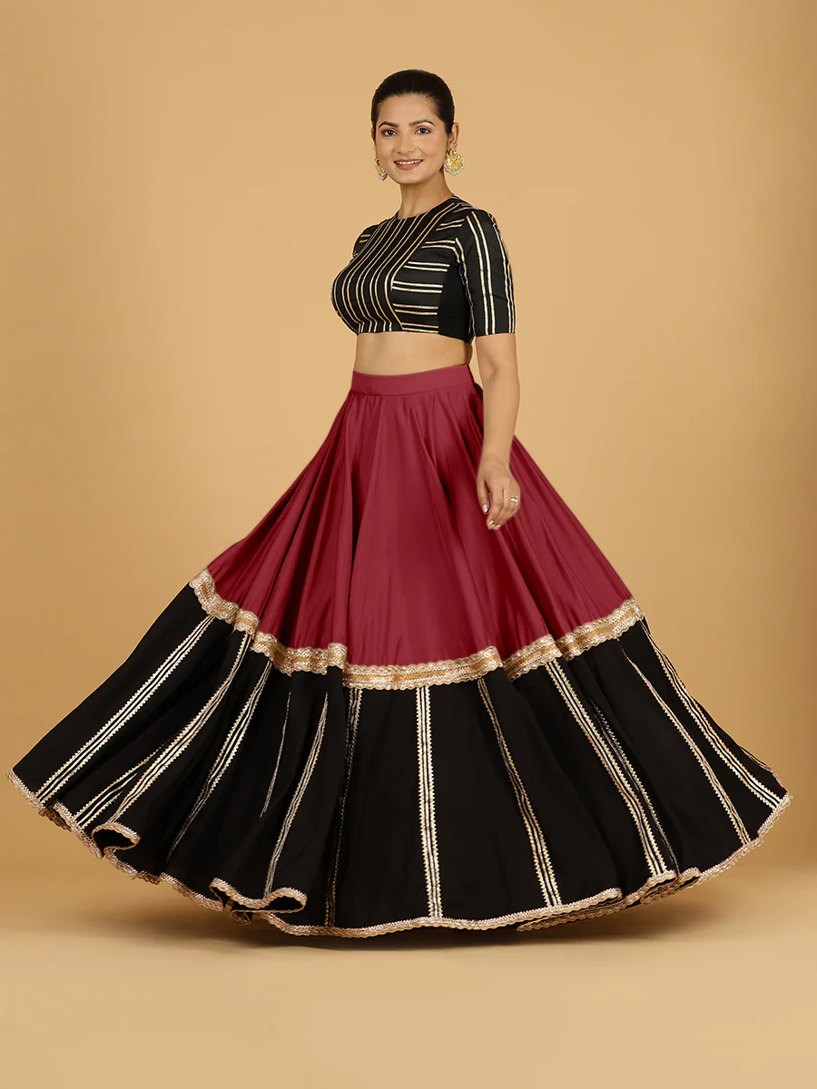 Mastani x Tyohaar | Scarlet Red Panelled Lehenga Skirt - Image 7