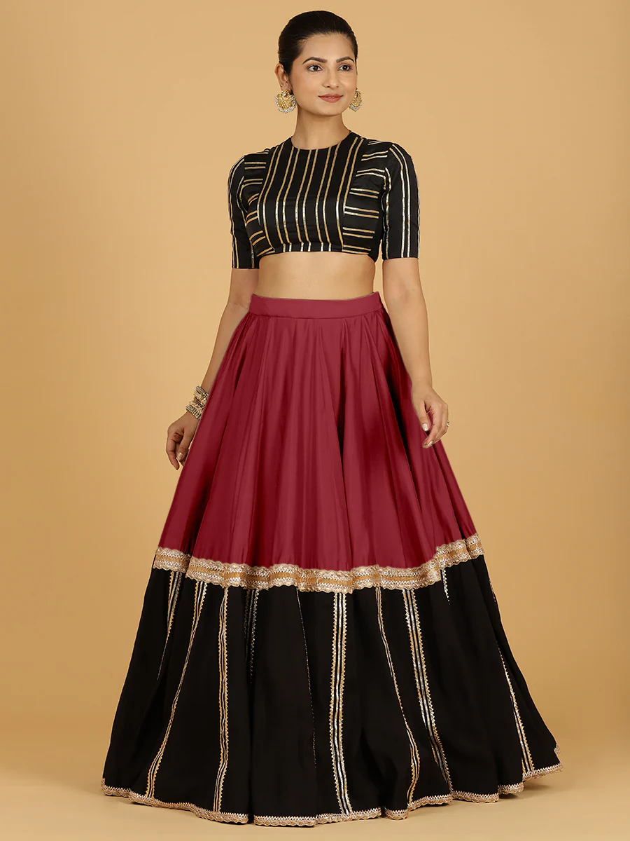 Mastani x Tyohaar | Scarlet Red Panelled Lehenga Skirt - Image 9