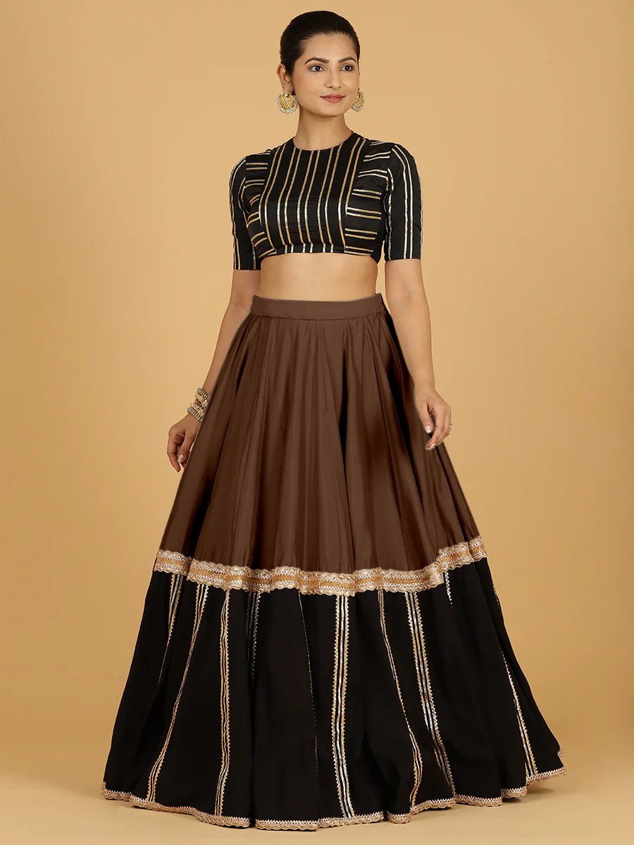 Mastani x Tyohaar | Walnut Brown Panelled Lehenga Skirt - Image 10