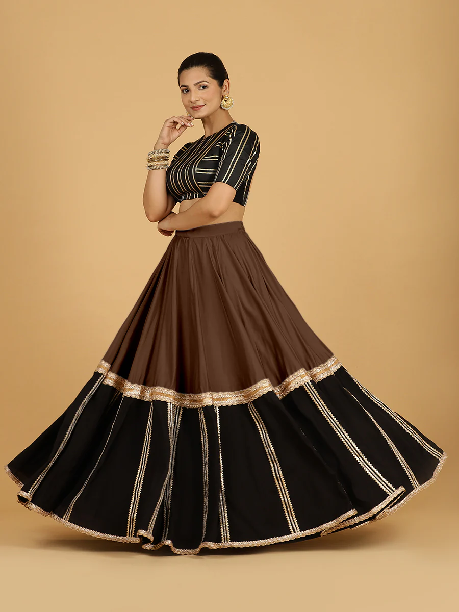 Mastani x Tyohaar | Walnut Brown Panelled Lehenga Skirt - Image 7