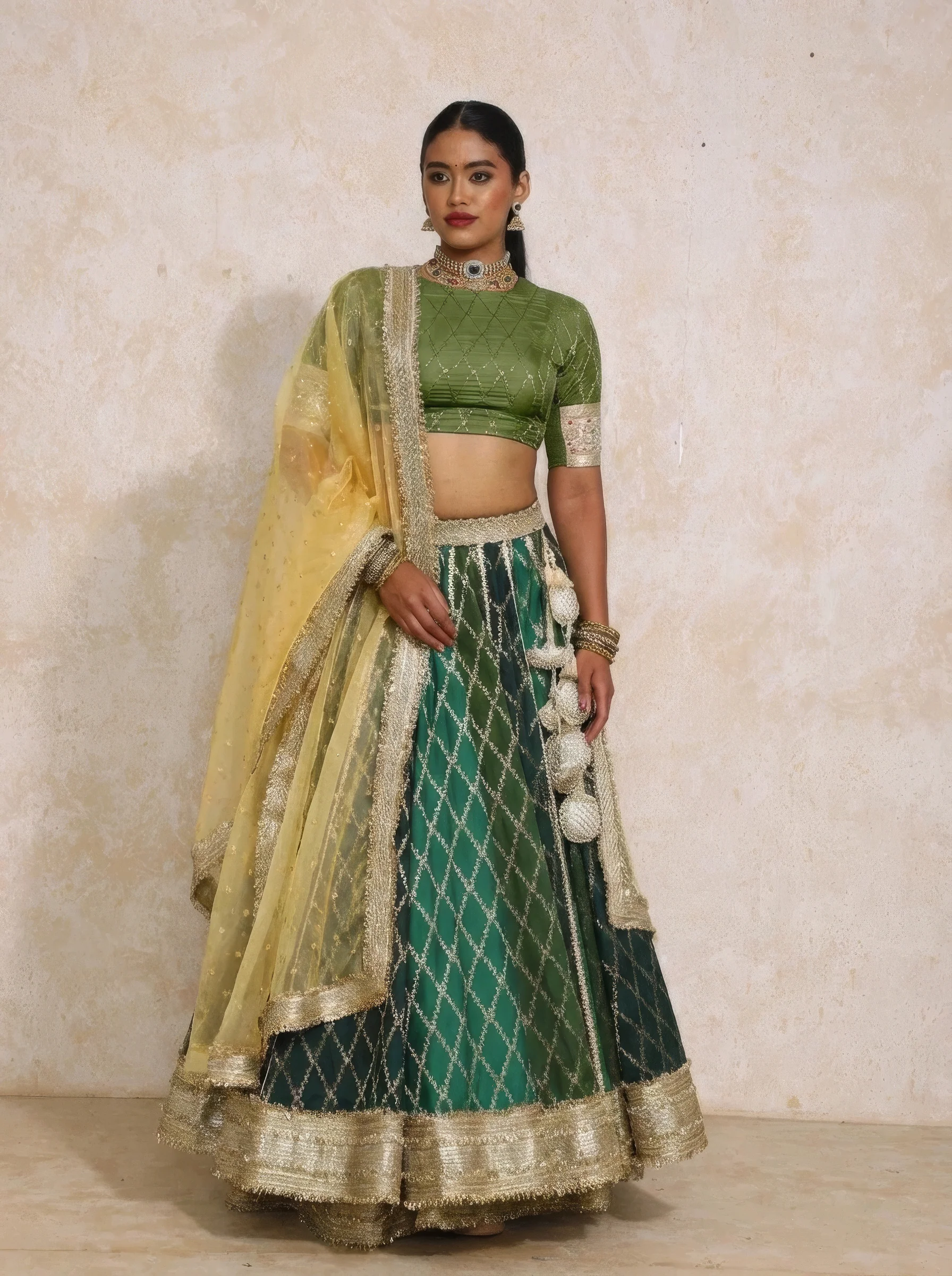 Mabiha x Tyohaar | Green Vine Mesh Brocade FlareFit™ Lehenga Set with Dupatta - Image 11