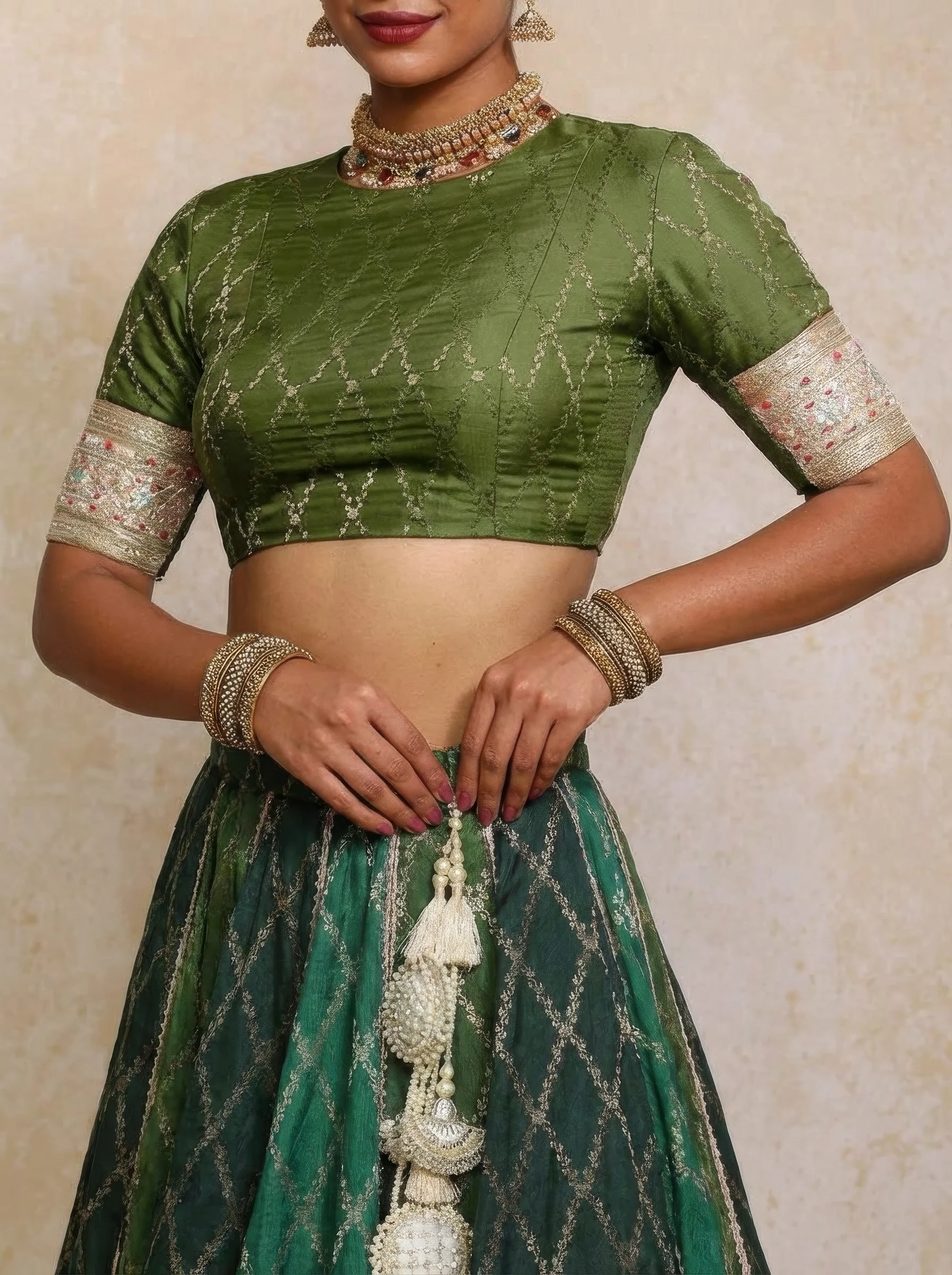 Mabiha x Tyohaar | Green Vine Mesh Brocade FlareFit™ Lehenga Set with Dupatta - Image 7