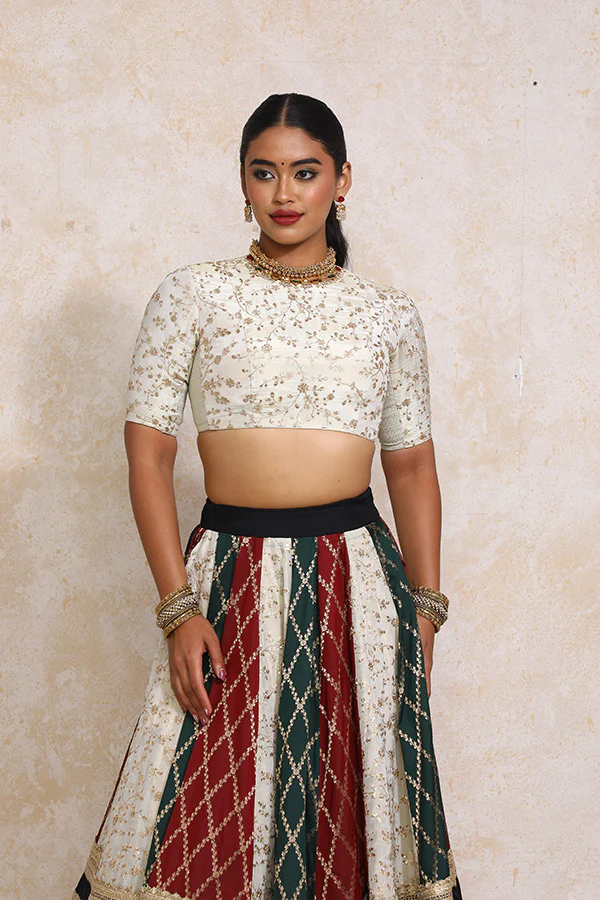 Mahima x Tyohaar | Maroon & Black Vine Mesh Brocade FlareFit™ Lehenga Set with Dupatta - Image 8
