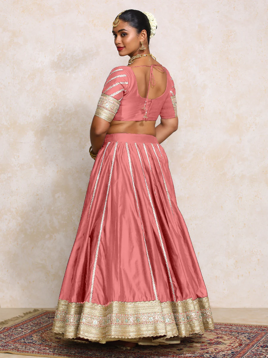 Mahira x Tyohaar | Rose Pink Plain Chandheri FlareFit™ Lehenga Set with Dupatta - Image 2