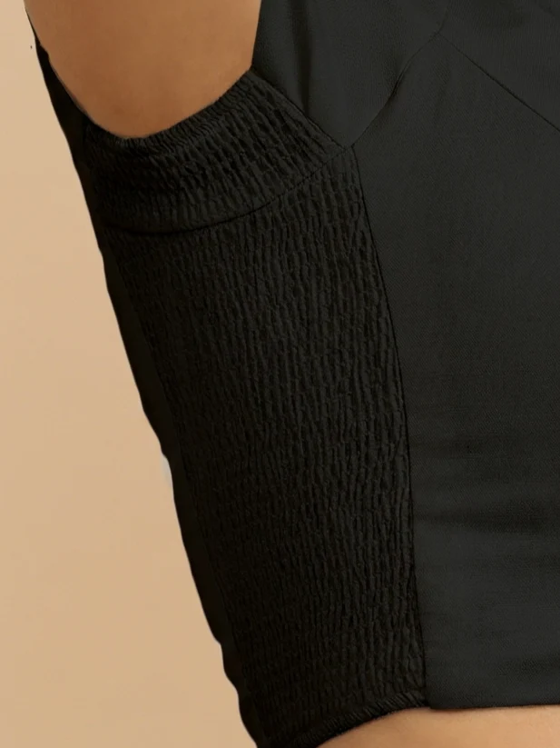 Mansi x Rozaana | Short Sleeves Black Cotton Saree Blouse - Image 3