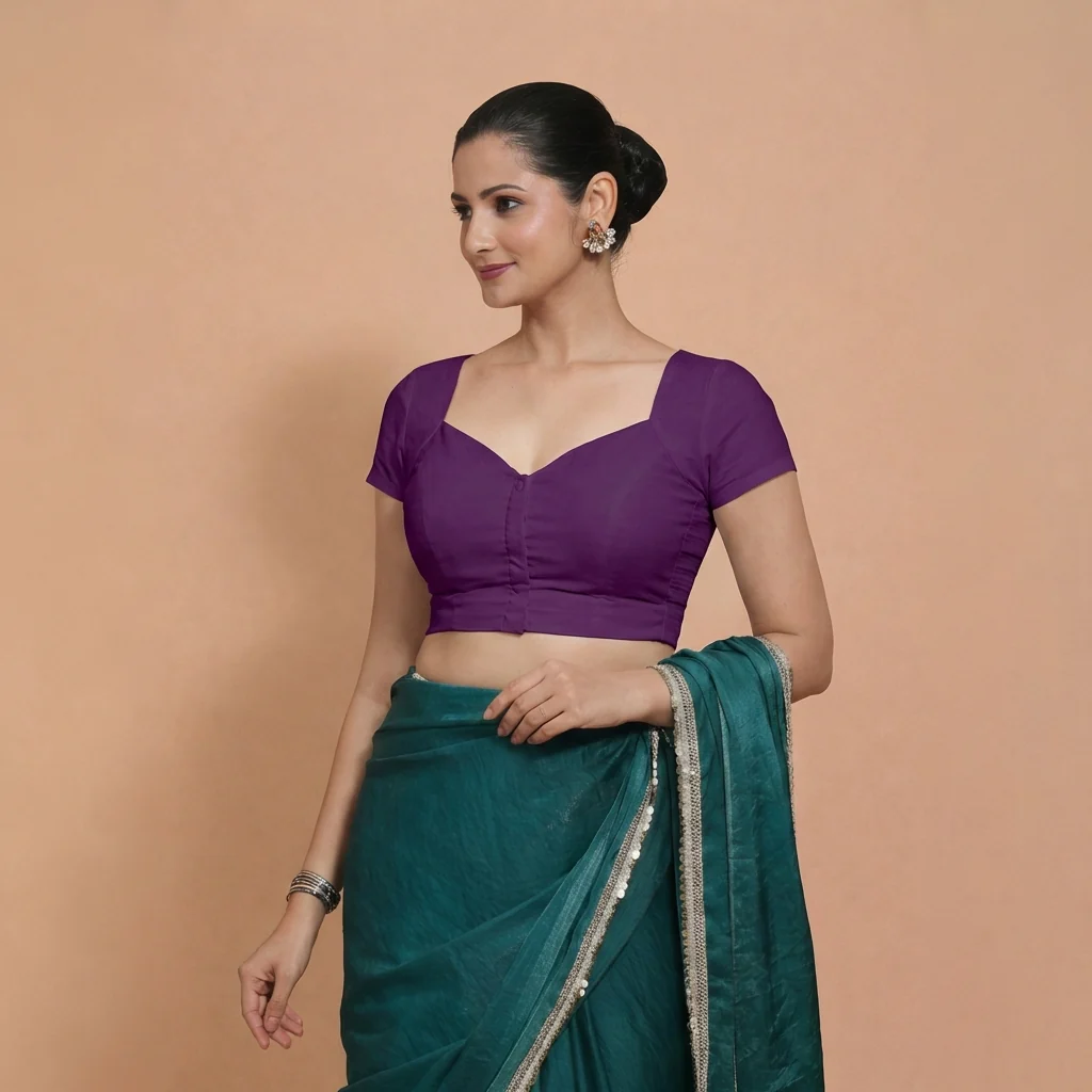 Mansi x Rozaana | Short Sleeves Magenta Bliss Cotton Saree Blouse - Image 5