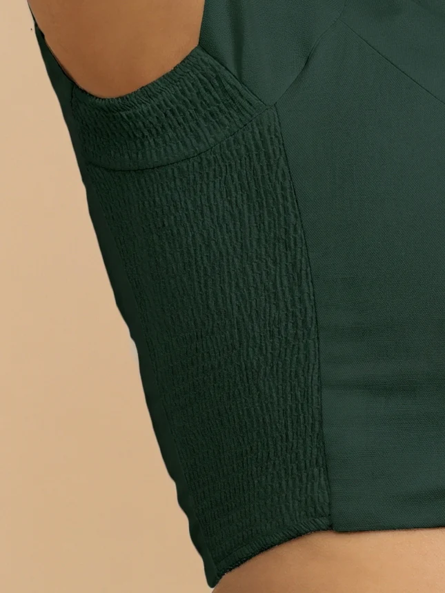 Mansi x Rozaana | Short Sleeves Moss Green Cotton Saree Blouse - Image 3