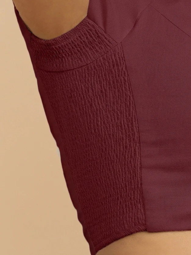 Mansi x Rozaana | Short Sleeves Royal Maroon Cotton Saree Blouse - Image 3