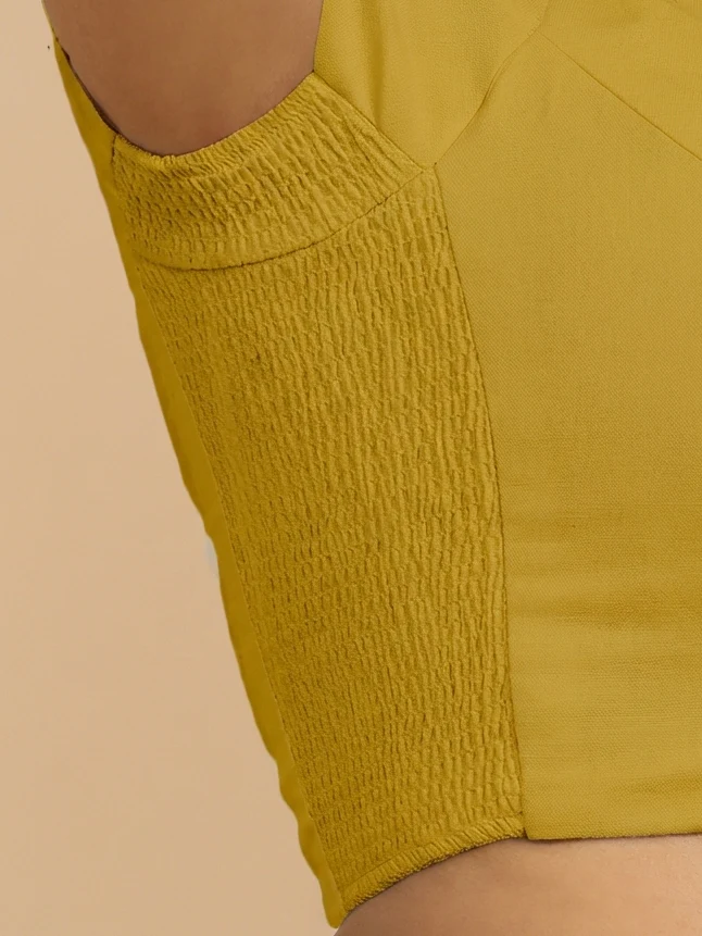 Mansi x Rozaana | Short Sleeves Sunny Yellow Cotton Saree Blouse - Image 3
