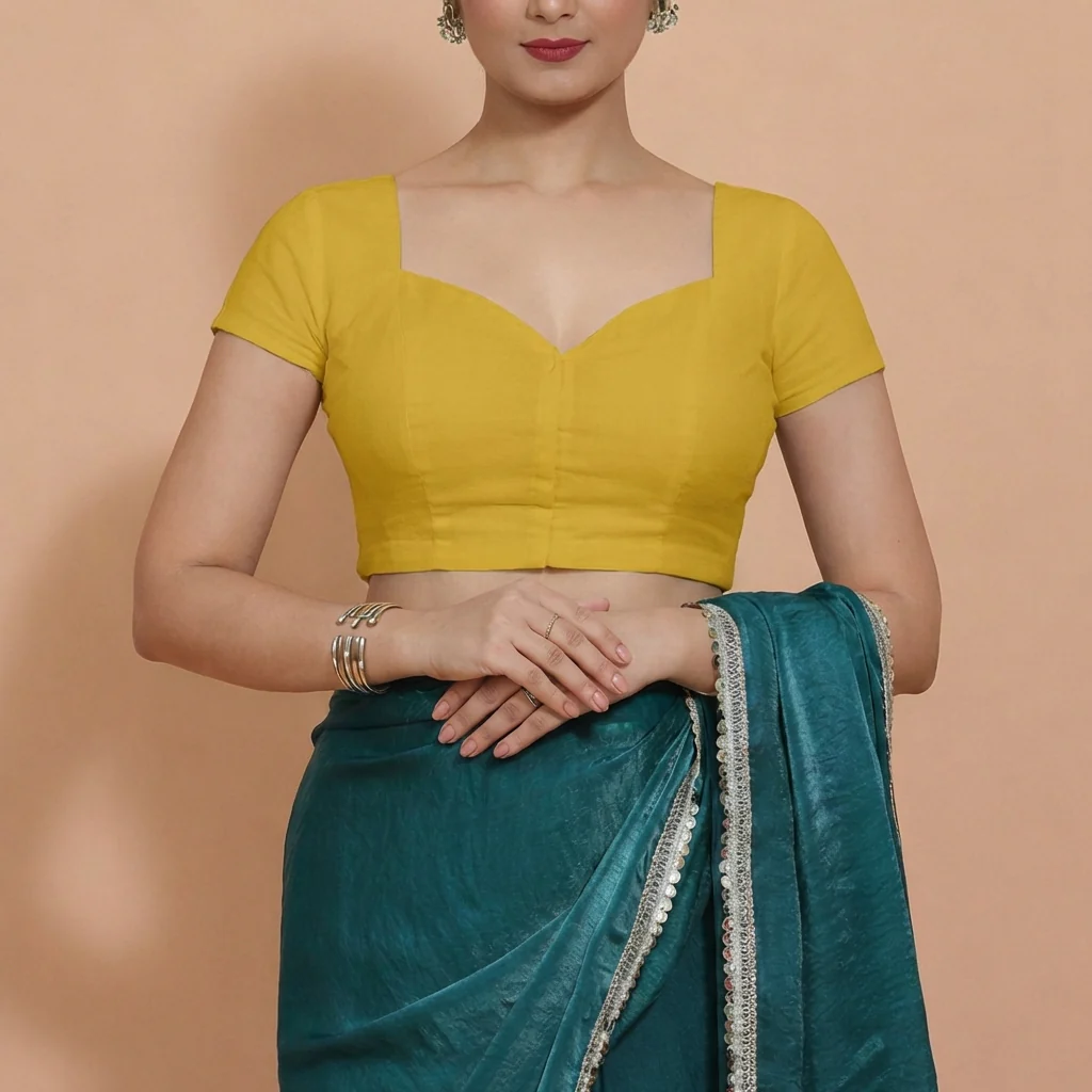 Mansi x Rozaana | Short Sleeves Sunny Yellow Cotton Saree Blouse - Image 4