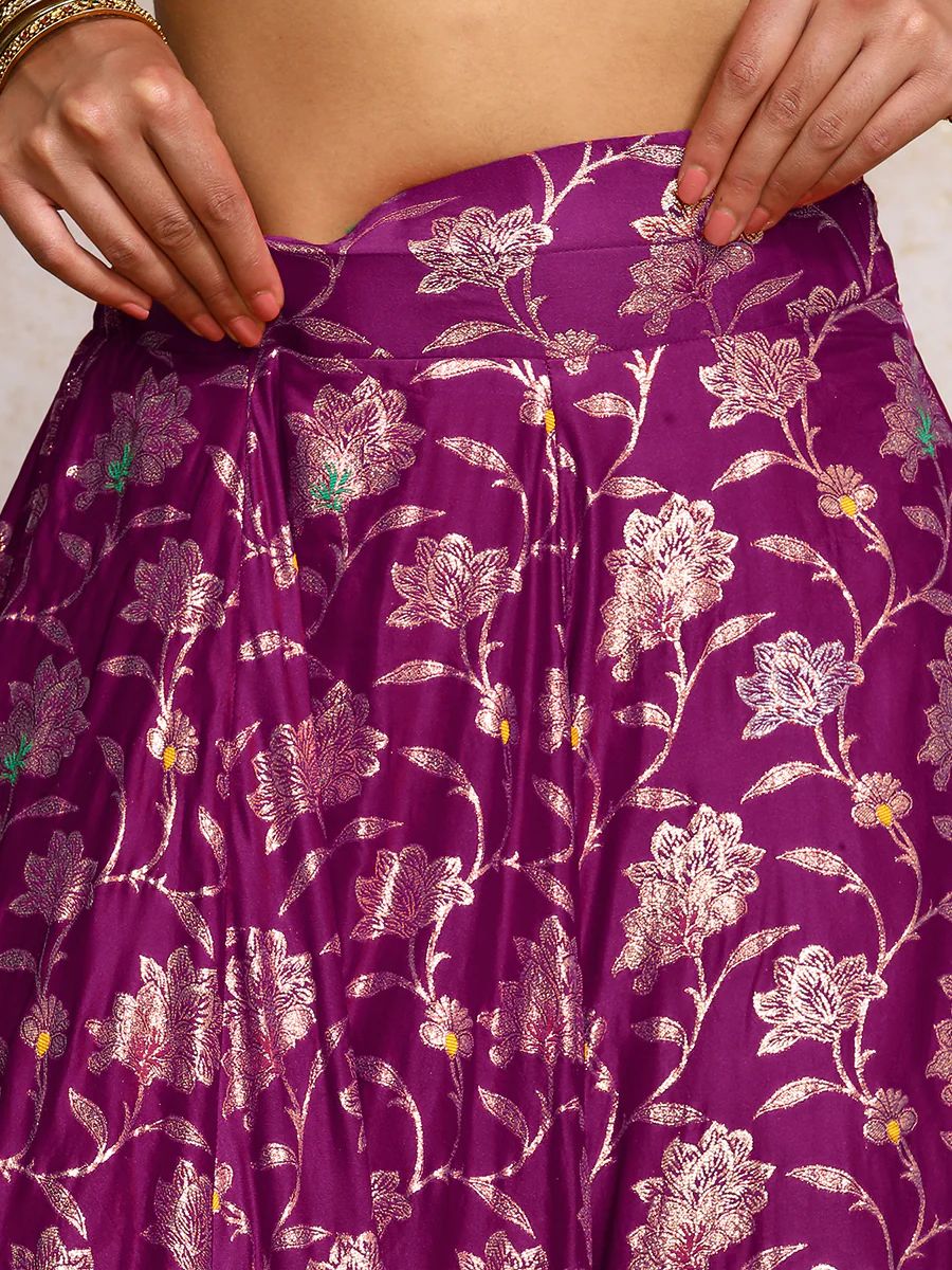 Meenakshi x Tyohaar | Violet Meenakari Satin Viscose FlareFit™ Lehenga Set with Dupatta - Image 5
