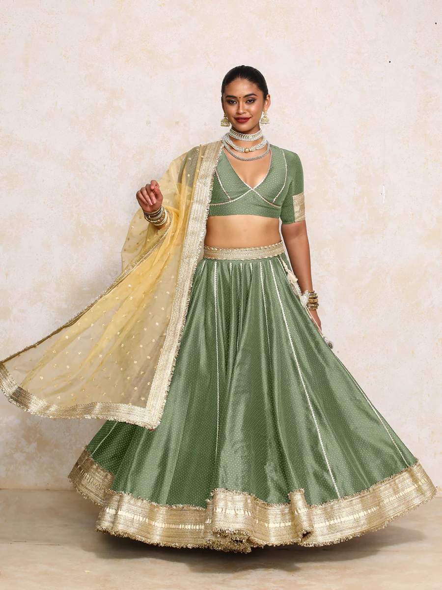 Mehreen x Tyohaar | Green Foil Chandheri FlareFit™ Lehenga Set with Dupatta - Image 13