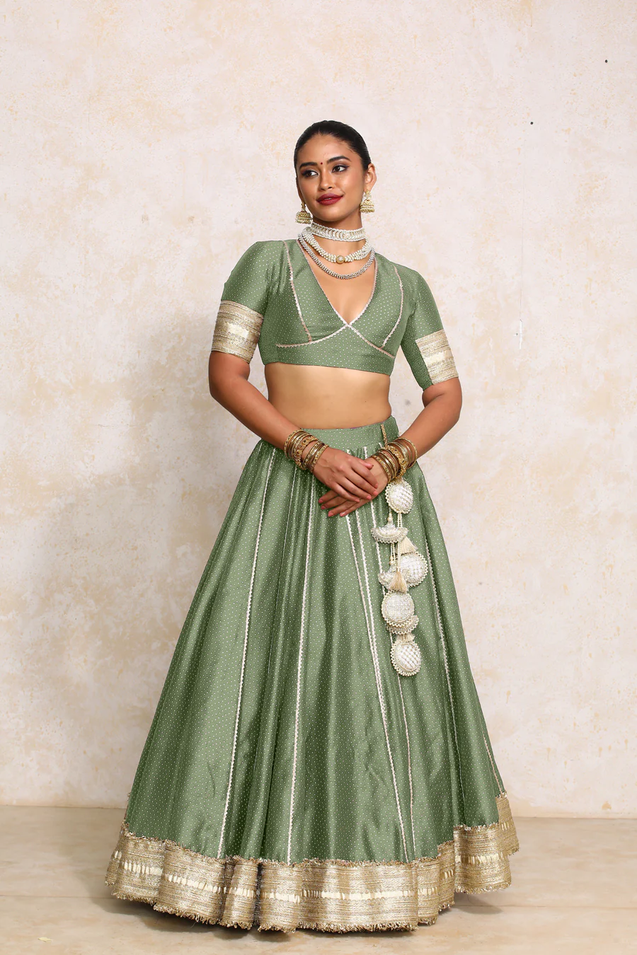 Mehreen x Tyohaar | Green Foil Chandheri FlareFit™ Lehenga Set with Dupatta - Image 8