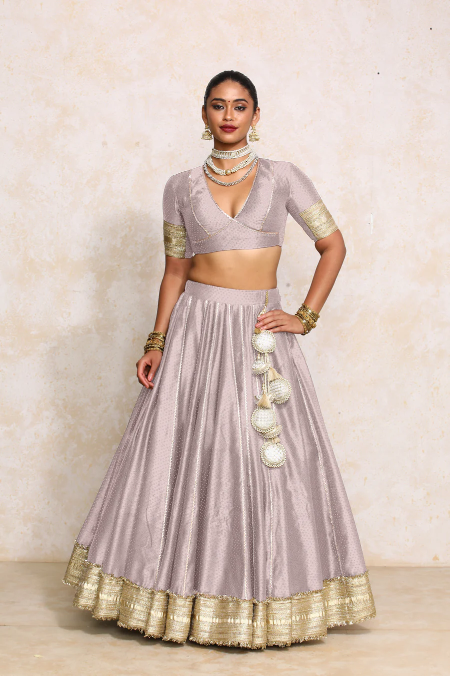 Mehreen x Tyohaar | Lilac Foil Chandheri FlareFit™ Lehenga Set with Dupatta - Image 6